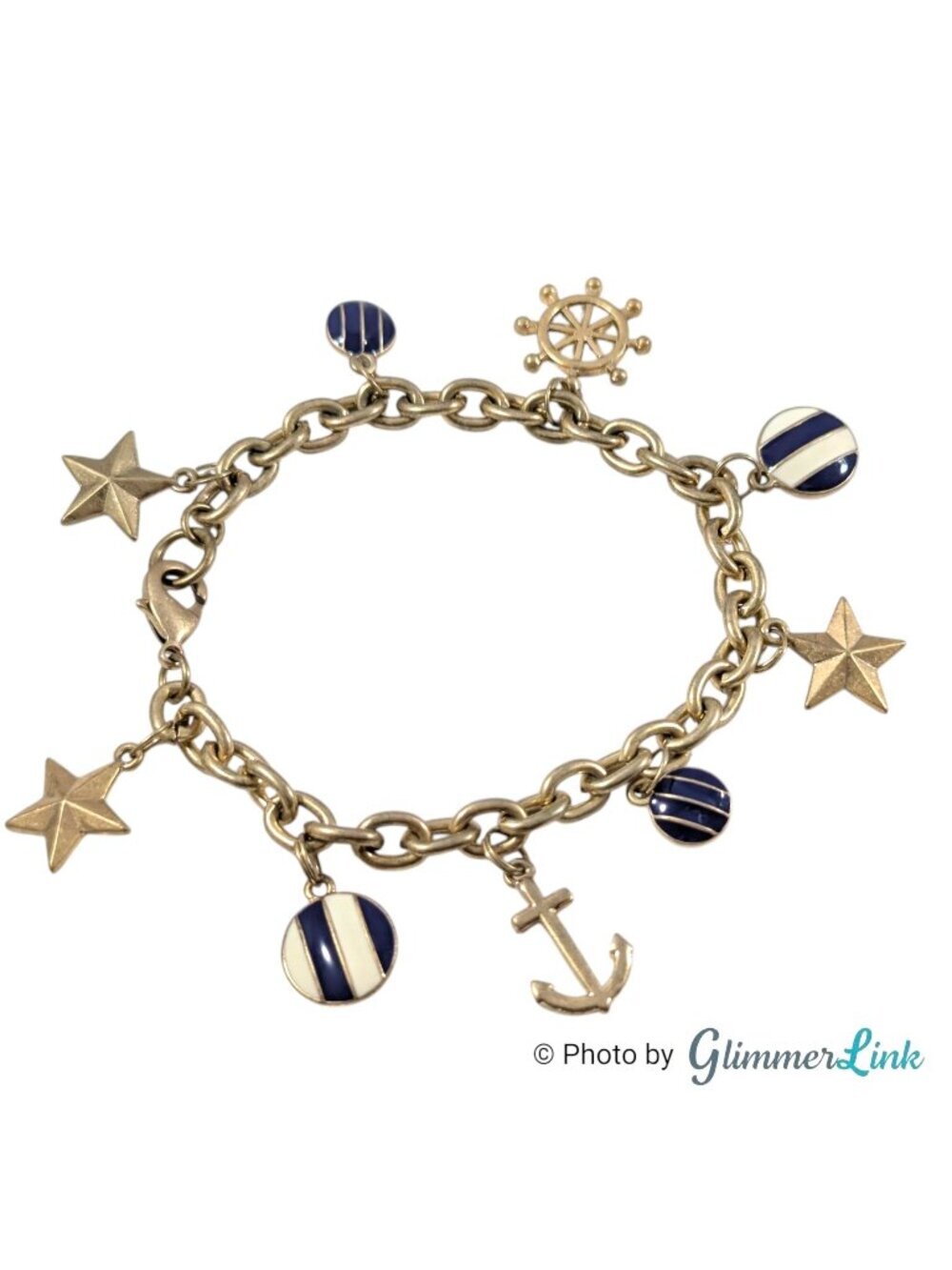 Lia Sophia Ahoy Nautical Enamel Charm Gold Tone Bracelet